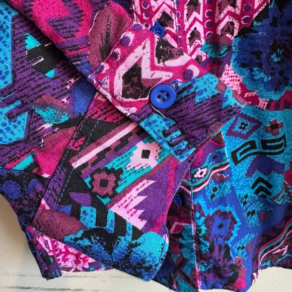 Wrangler Vintage 90s Southwest Aztec Floral Button Down Shirt M - Picture 4 of 10